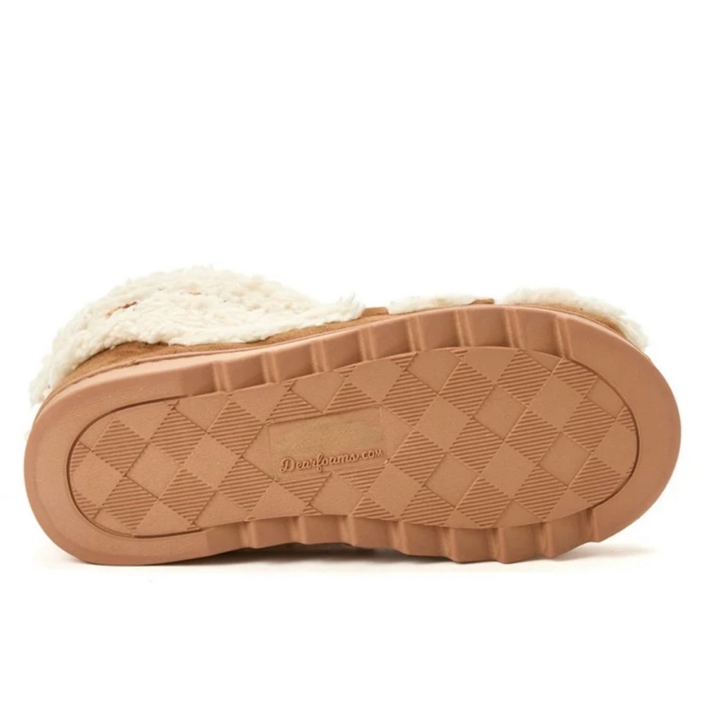 dearfoams Cream Sherpa Lace-Up Booties with Brown Suede Trim - Picture 6 of 12